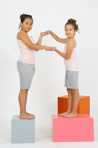 Akbeniz Kız Çocuk İp Askılı Şortlu Penye Pembe Pijama Takım 20430 - 5