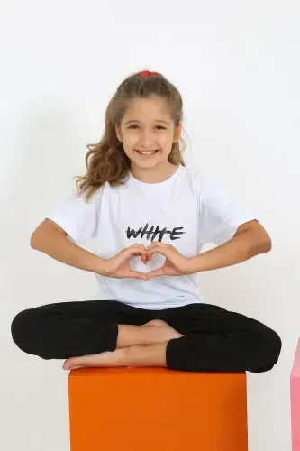 Akbeniz Kız Çocuk Kısa Kol Beyaz Penye Pijama Takım 20432 - AKBENIZ (1)