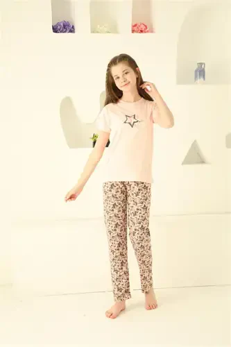 Akbeniz Kız Çocuk Pamuk Kısa Kollu Pijama Takımı 20364 - 1