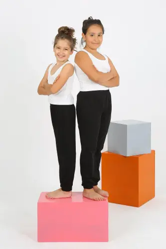 Akbeniz Kız Çocuk Sıfır Kol Beyaz Penye Pijama Takım 20433 