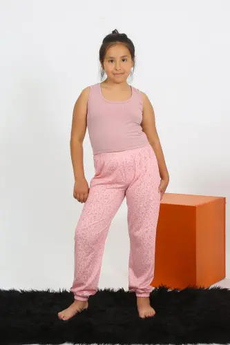 Akbeniz Kız Çocuk Sıfır Kol Gül Kurusu Penye Pijama Takım 20433 - 6