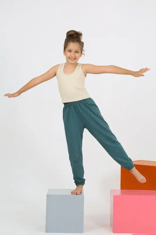 Akbeniz Kız Çocuk Sıfır Kol Ten Rengi Penye Pijama Takım 20433 - 1