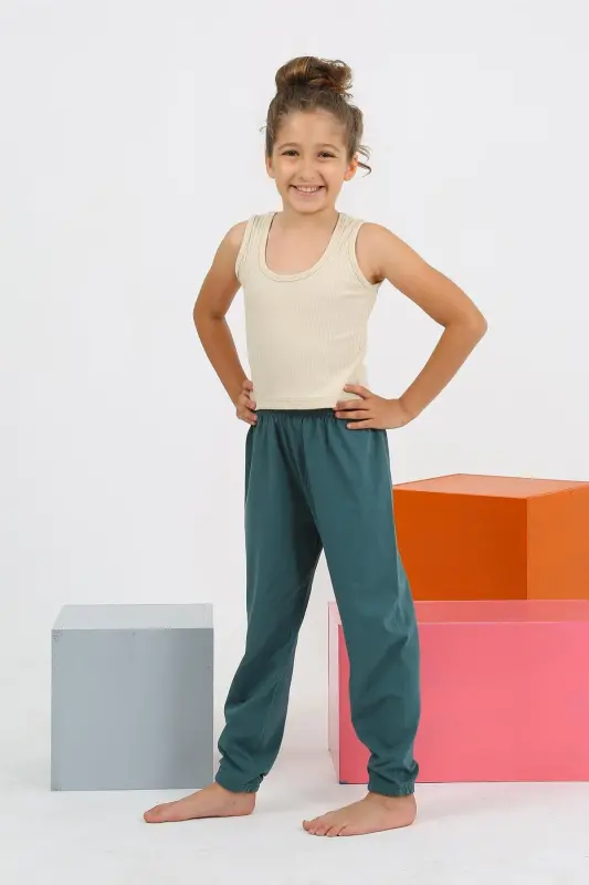 Akbeniz Kız Çocuk Sıfır Kol Ten Rengi Penye Pijama Takım 20433 - 5