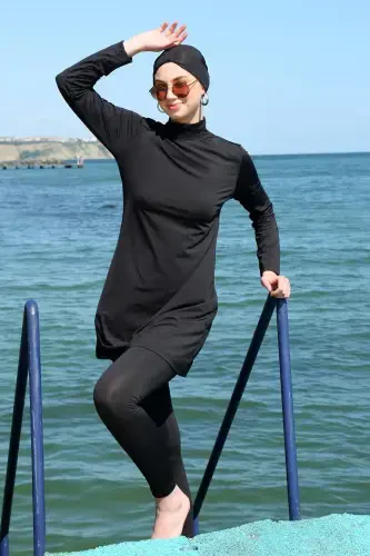 Akbeniz Long Sleeve Lycra Black Modest Swimsuit 31055 - 3