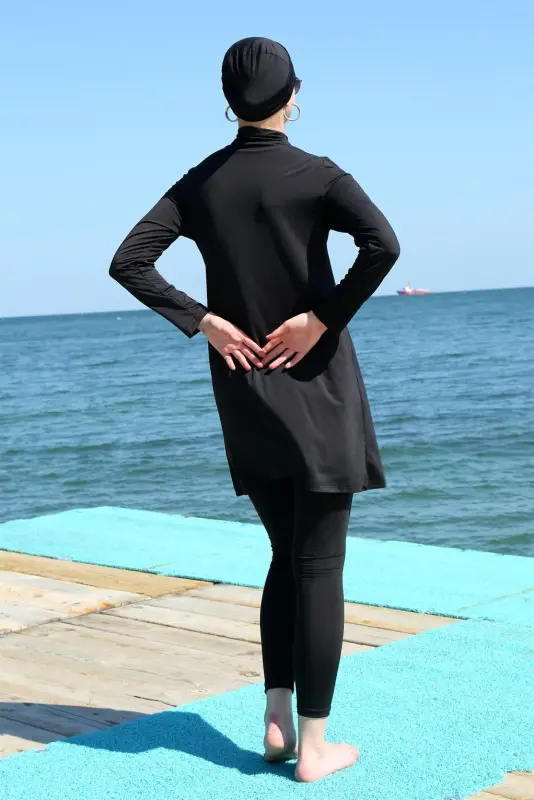 Akbeniz Long Sleeve Lycra Black Modest Swimsuit 31055 - 4