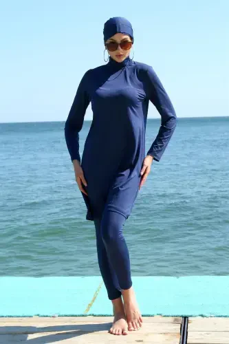 Akbeniz Long Sleeve Lycra Navy Blue Modest Swimsuit 31055 - AKBENIZ (1)