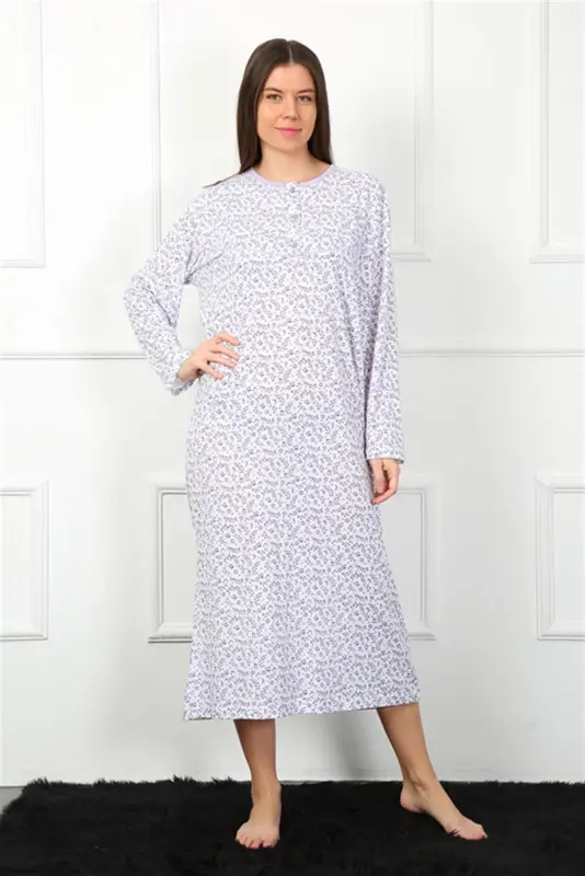 Akbeniz Long Sleeve Purple Mother Nightgown 1360 - 1