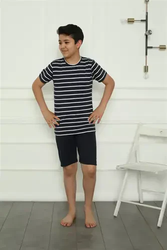 Акбениз Мальчик Детский Трикотажный Пижамный Комплект с Шортами 20394 - 3