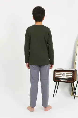 Акбениз Erkek Çocuk Uzun Kol Penye Pijama Takım 20437 Haki - 5