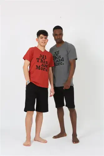 Akbeniz Men Young Waiter Boy Short Sleeve Burgundy Knitted Shorts Pajamas Set 20377 