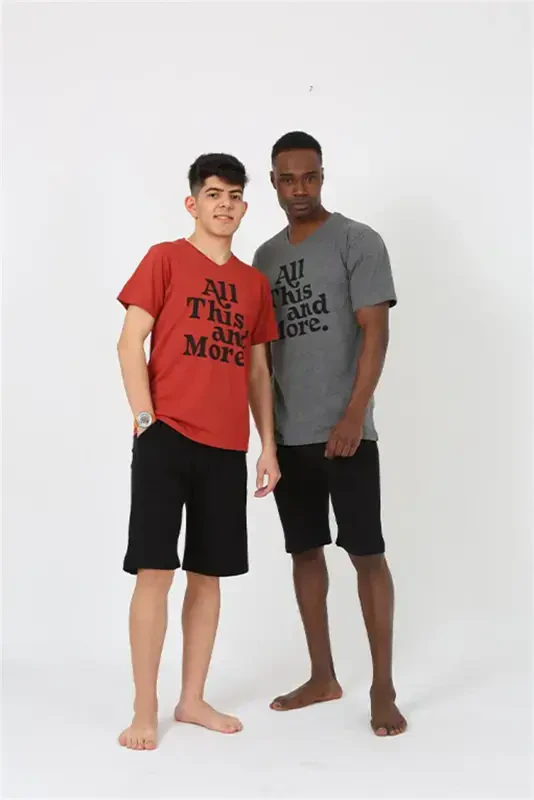 Akbeniz Men Young Waiter Boy Short Sleeve Burgundy Knitted Shorts Pajamas Set 20377 - AKBENIZ