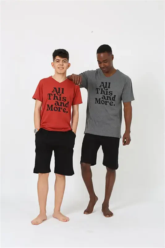 Akbeniz Men Young Waiter Boy Short Sleeve Burgundy Knitted Shorts Pajamas Set 20377 - 2