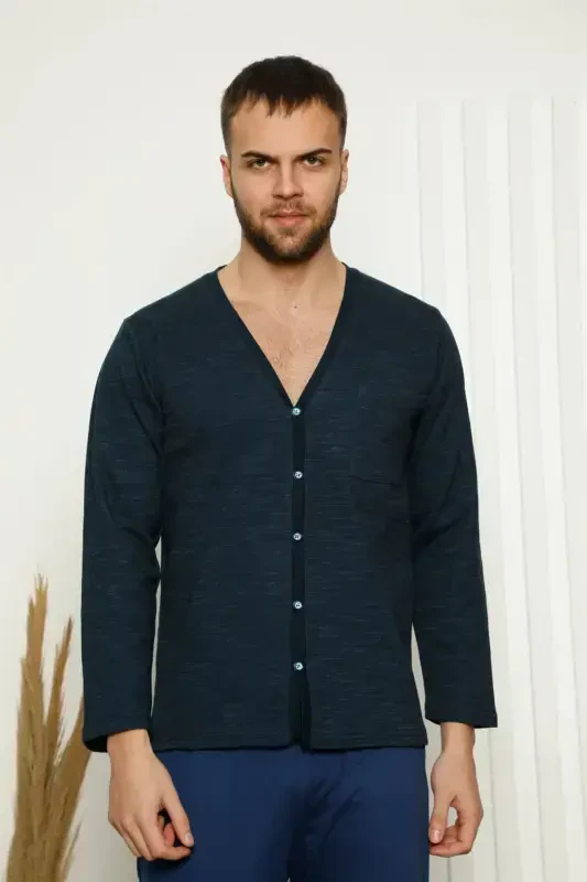 Akbeniz Men's 100% Cotton Front Buttoned Pocketed Long Sleeve Pajama Set 6768 - 1