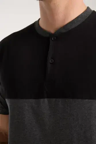 Akbeniz Men's Anthracite Buttoned Collar Short Sleeve Pajama Set - 6