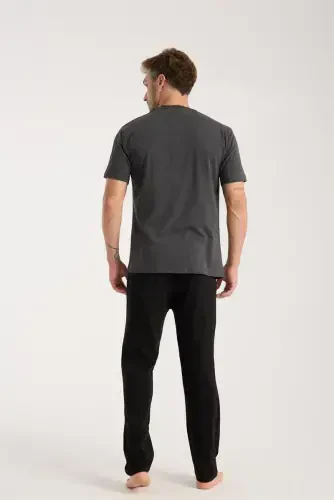 Akbeniz Men's Anthracite Buttoned Collar Short Sleeve Pajama Set - 7