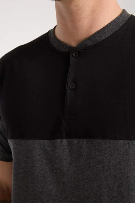 Akbeniz Men's Anthracite Buttoned Collar Short Sleeve Pajama Set - 6