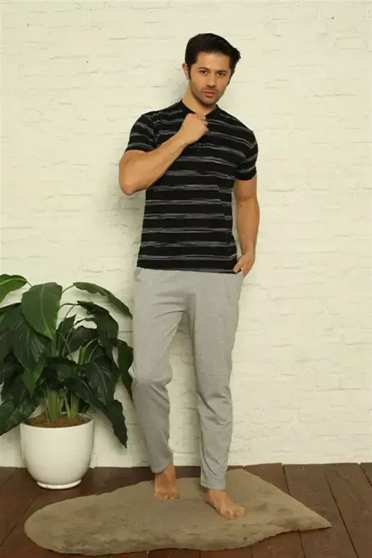 Akbeniz Men's Black 3-Piece Pajama Set 6823 - 2