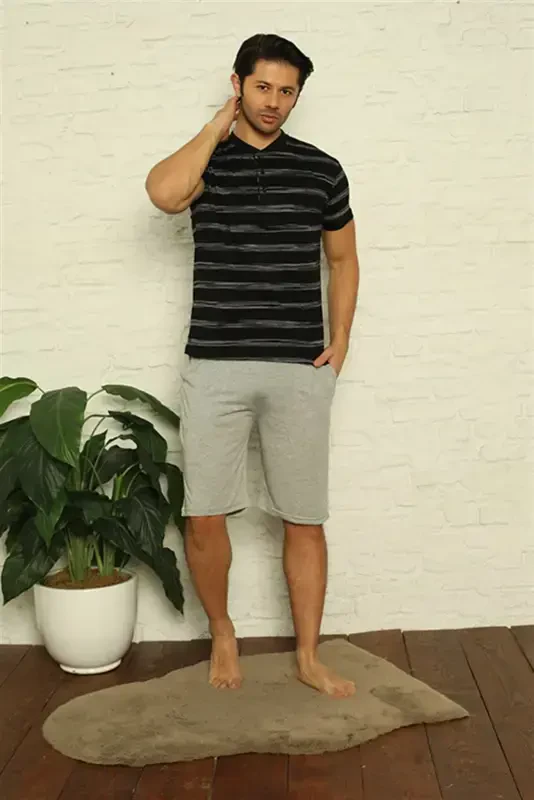 Akbeniz Men's Black 3-Piece Pajama Set 6823 - 3