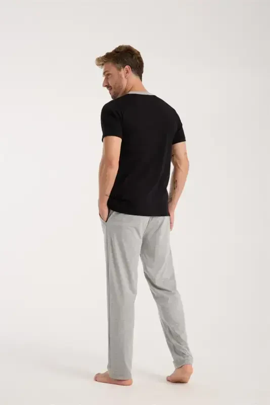 Akbeniz Men's Black Buttoned Collar Short Sleeve Pajama Set - 3