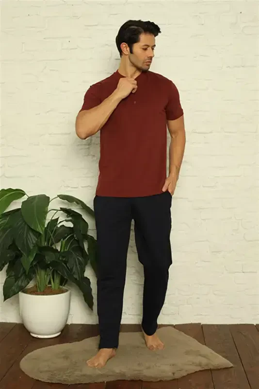 Akbeniz Men's Burgundy 3-Piece Pajama Set 6824 - 2