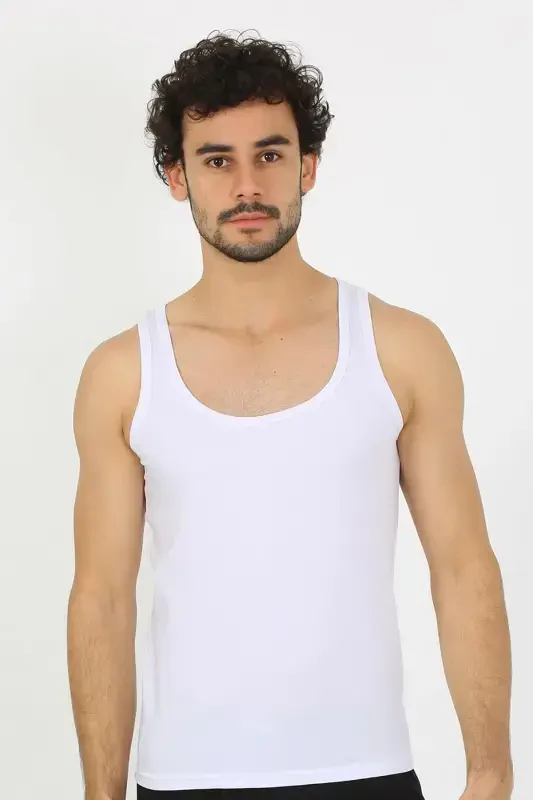 Akbeniz Men's Combed Cotton White Undershirt 6566 - 3