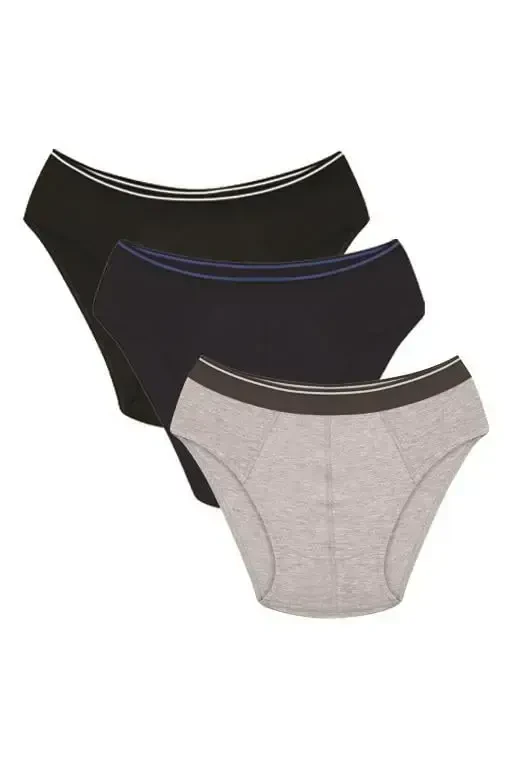 Akbeniz Men's Cotton 3-Pack Black Navy Gray Lycra Briefs 40117 - 1