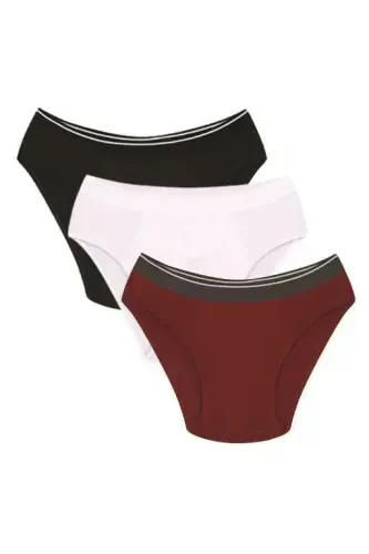 Akbeniz Men's Cotton 3-Pack Black White Burgundy Lycra Briefs 40124 - 2