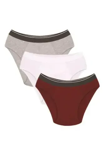 Akbeniz Men's Cotton 3-Pack Burgundy White Gray Lycra Briefs 40128 - 1
