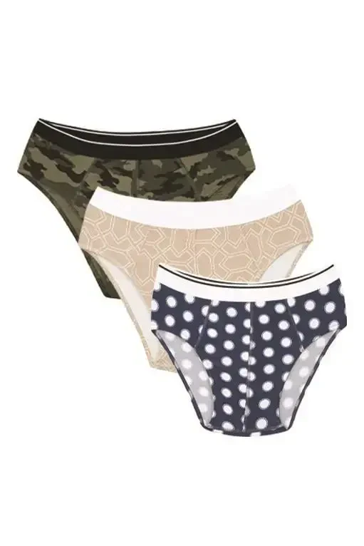 Akbeniz Men's Cotton 3-Pack Patterned Lycra Briefs 40121 - AKBENIZ