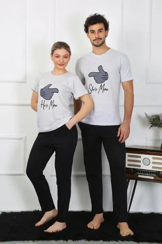 Akbeniz Men's Cotton Combed Couple Pajamas Set Gray 50126 Single Set Price - 1