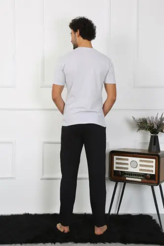 Akbeniz Men's Cotton Combed Couple Pajamas Set Gray 50126 Single Set Price - 5