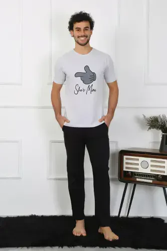 Akbeniz Men's Cotton Combed Couple Pajamas Set Gray 50126 Single Set Price - AKBENIZ (1)