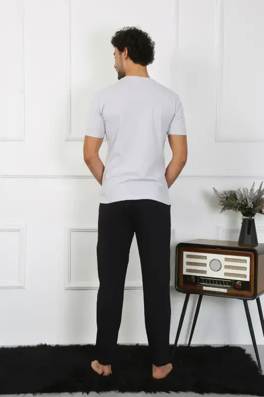 Akbeniz Men's Cotton Combed Couple Pajamas Set Gray 50126 Single Set Price - 5