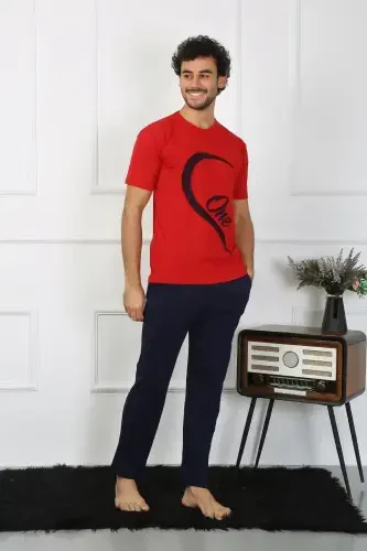 Akbeniz Men's Cotton Jersey Lovers Combination Pajamas Set Red 50128 Single Set Price - AKBENIZ (1)