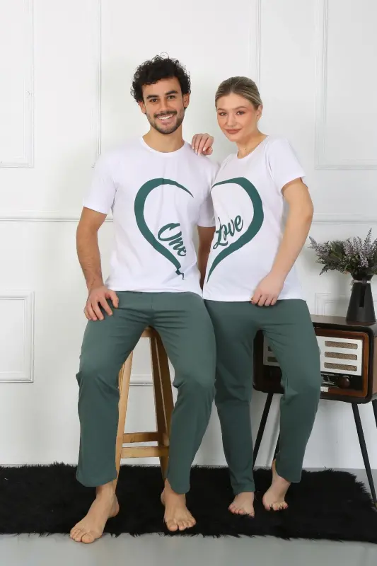 Akbeniz Men's Cotton Jersey Lovers Matching Pajamas Set White 50127 Single Set Price - 1