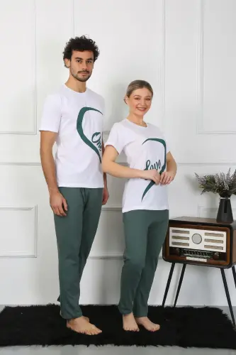 Akbeniz Men's Cotton Jersey Lovers Matching Pajamas Set White 50127 Single Set Price - 4