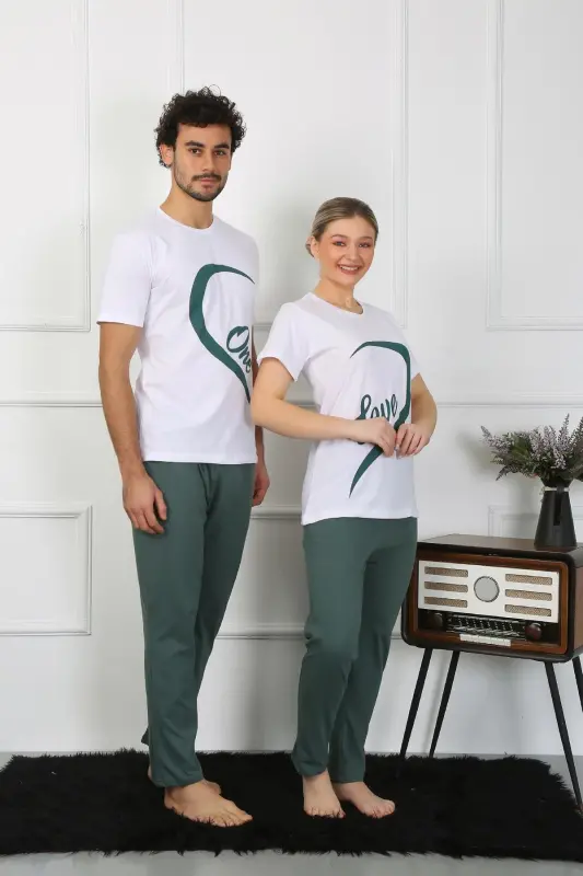 Akbeniz Men's Cotton Jersey Lovers Matching Pajamas Set White 50127 Single Set Price - 4