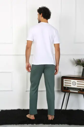 Akbeniz Men's Cotton Jersey Lovers Matching Pajamas Set White 50127 Single Set Price - 5