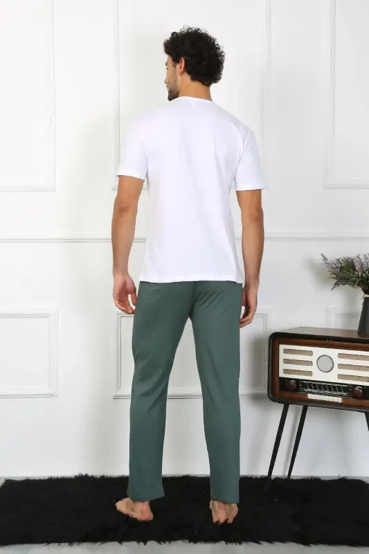 Akbeniz Men's Cotton Jersey Lovers Matching Pajamas Set White 50127 Single Set Price - 5