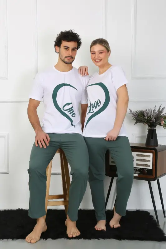 Akbeniz Men's Cotton Jersey Lovers Matching Pajamas Set White 50127 Single Set Price - 6