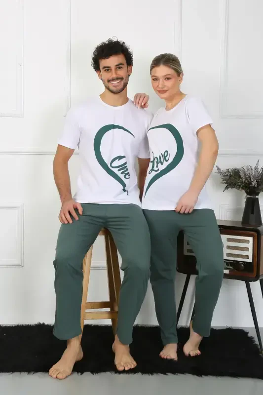 Akbeniz Men's Cotton Jersey Lovers Matching Pajamas Set White 50127 Single Set Price - 1