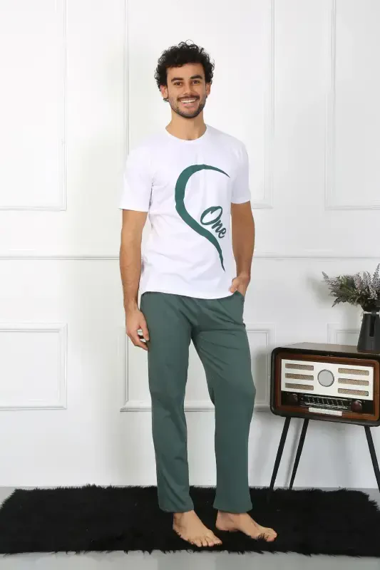 Akbeniz Men's Cotton Jersey Lovers Matching Pajamas Set White 50127 Single Set Price - 2