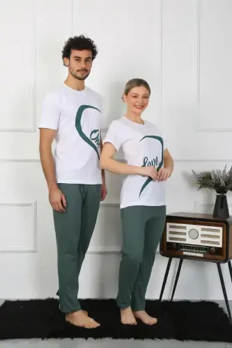 Akbeniz Men's Cotton Jersey Lovers Matching Pajamas Set White 50127 Single Set Price - 4