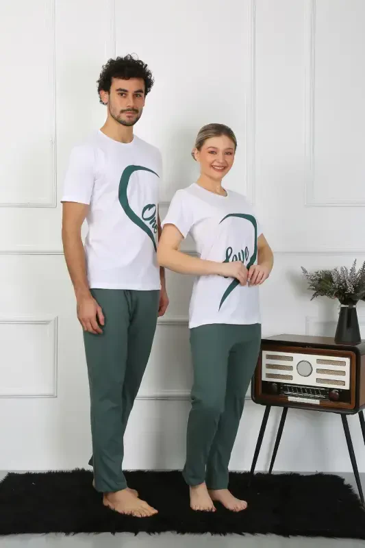 Akbeniz Men's Cotton Jersey Lovers Matching Pajamas Set White 50127 Single Set Price - 4