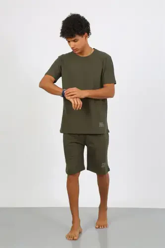 Akbeniz Men's Cotton Lacoste Capri Pajama Set Khaki 6872 - 1