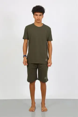 Akbeniz Men's Cotton Lacoste Capri Pajama Set Khaki 6872 - 3