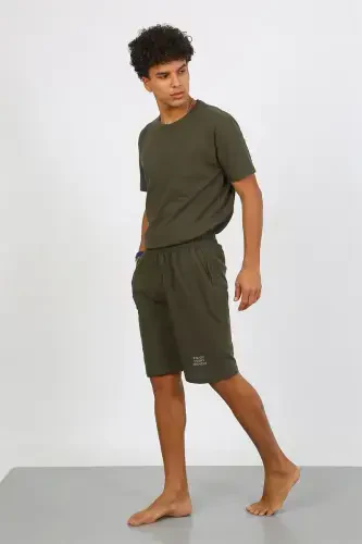 Akbeniz Men's Cotton Lacoste Capri Pajama Set Khaki 6872 - 4