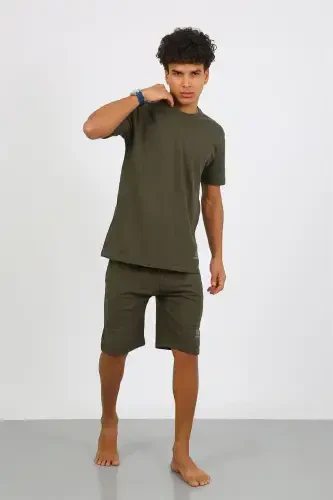 Akbeniz Men's Cotton Lacoste Capri Pajama Set Khaki 6872 - 5