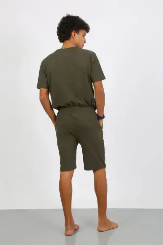 Akbeniz Men's Cotton Lacoste Capri Pajama Set Khaki 6872 - 6