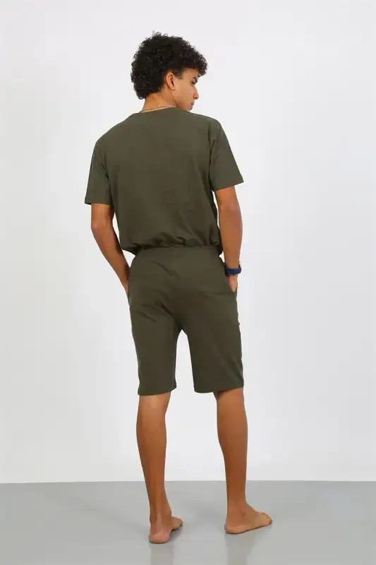 Akbeniz Men's Cotton Lacoste Capri Pajama Set Khaki 6872 - 6